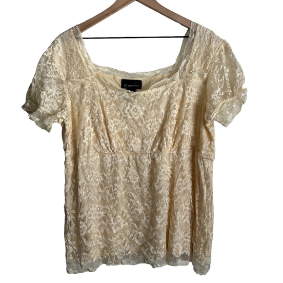 NWT INC Cream Lace Overlay Blouse Top Size 2X Cottagecore Boho Casual - Picture 1 of 12
